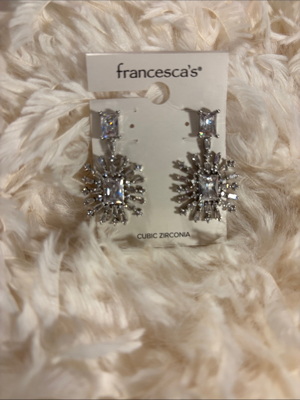 Francesca's Collections Silver Clear Cubic Zirconia Sunburst Drop Earrings